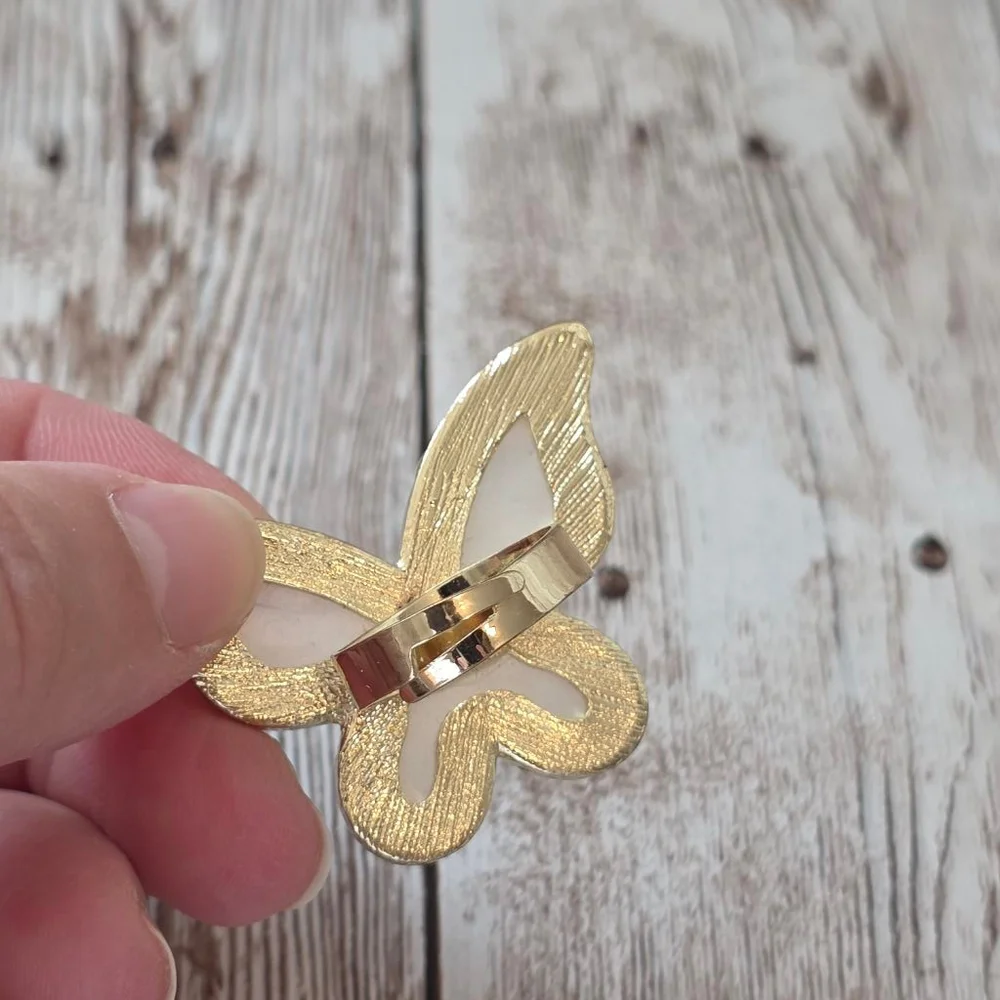 Women's Butterfly Ring Adjustable White and Gold